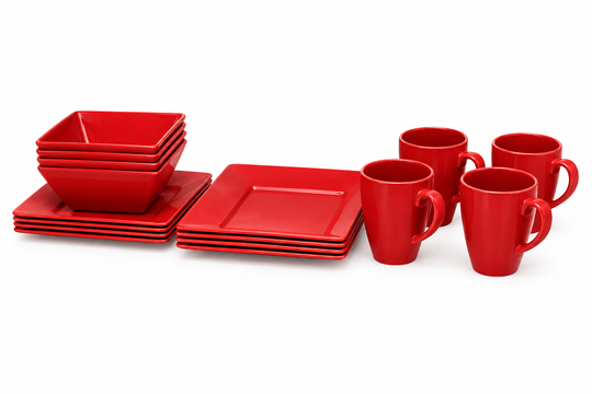 Durable 16-Piece Square Plastic Tableware Set