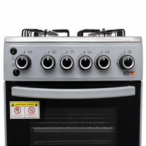 German Plus 4-Burner Gas Cooker with 50L Oven - Silver