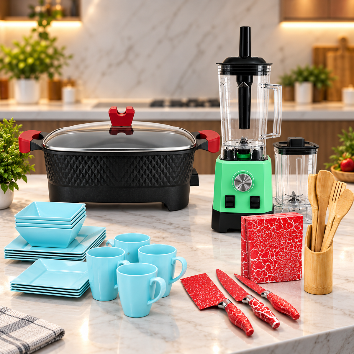 Multi-Function Pot with Blender & Tableware and Knife Set