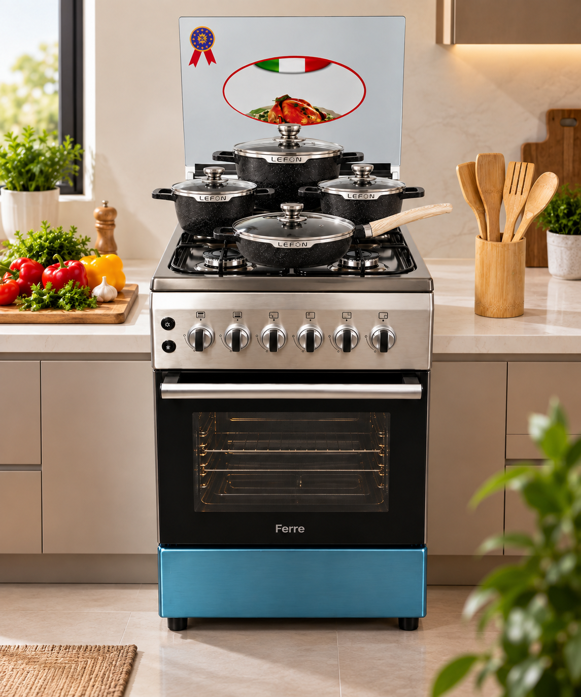 Turkish Cooker with non-stick Cookware and Bamboo Set Kitchen Bundle