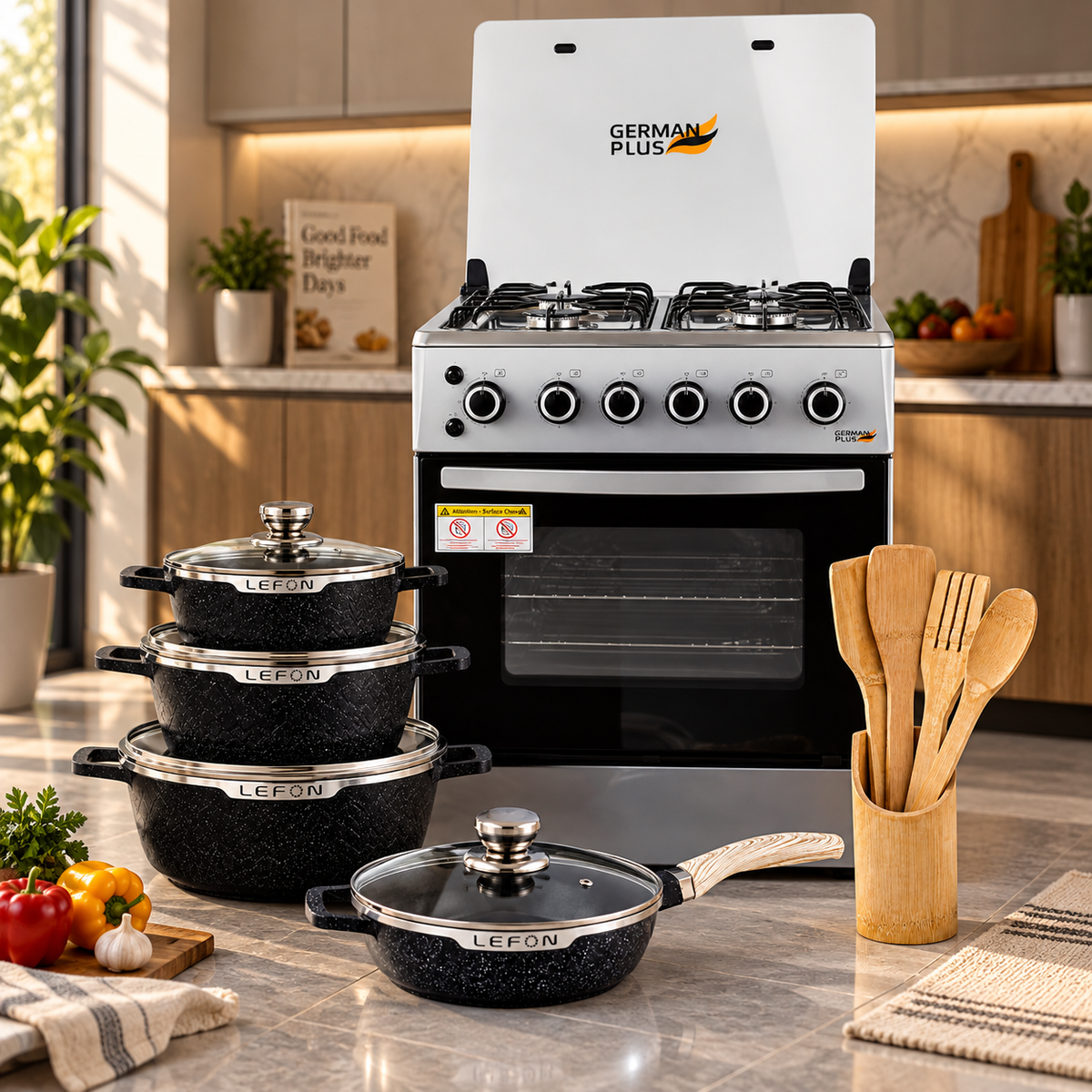 Complete Gas Cooker Cookware and Bamboo Set Kitchen Bundle -Everything You Need in One Set
