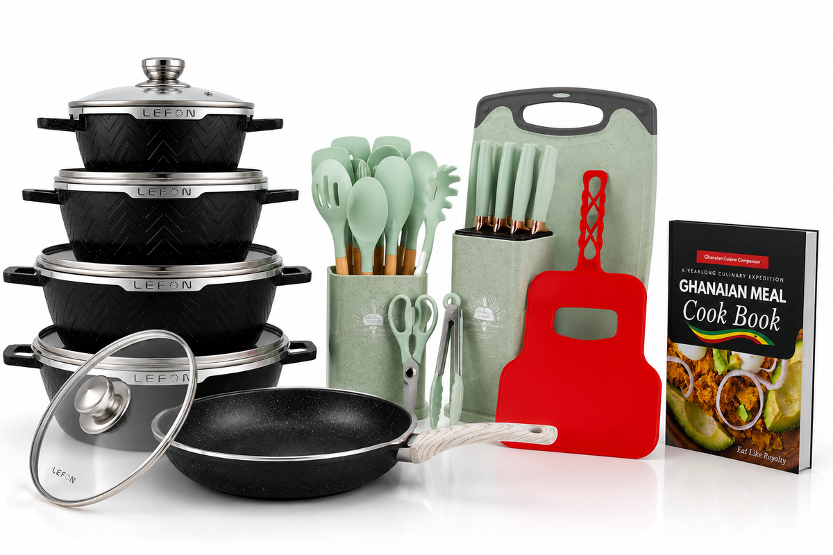 Complete Kitchen Cookware, Silicone Set & Hand Fan 30Pcs
